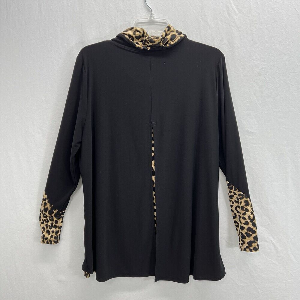Ali Miles Tunic Women L Black & Leopard Print Long Sleeve Cowl Neck Stretch - Picture 7 of 12